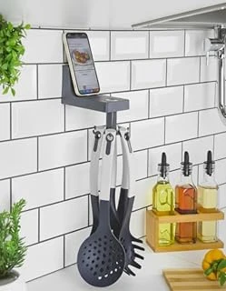 Akıllı Çok Amaçlı Mutfak Organizeri, Döner Kancalı Askı, Güçlü Yapışkanlı, Telefon Tutuculu ürün görseli 1