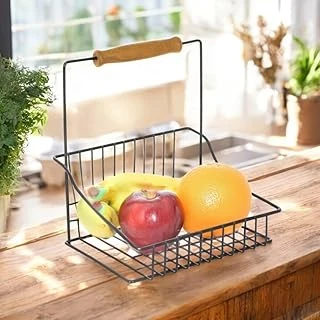 Arsimo Ferforje Tek Sepet, Ahşap Kulplu Mutfak Banyo Salon Ofis Düzenleyici Sepet Organizer Siyah, 20X20 Cm ürün görseli 1