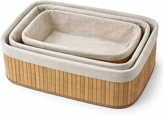Bambu Meyvelik Sepeti 3’Lü Set – Küçük, Orta, Büyük Boy – Çıkarılabilir Kumaş Astarlı – Doğal Ahşap Dekoratif Tezgah & Masa Üstü Organizer (Large) ürün görseli 1