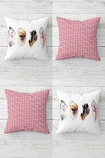 Pelangi Kuştüyü Geometrik Çizgiler Gizli Fermuarlı Kırlent Kılıfı Koltuk Yastık Kılıfı Takım(4Adet), Pembe-Beyaz 45 X 45 ürün görseli 1