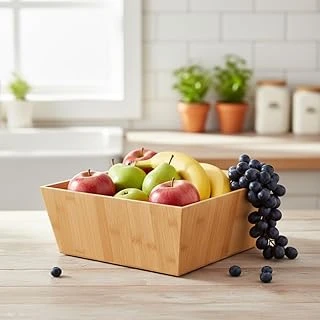 Deconox Doğal Bambu Çok Amaçlı Saklama Kutusu - 28X28X12 Cm Banyo, Mutfak Dolap İçi Organizer Düzenleyici Kare Kutu ürün görseli 1