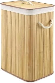 Ekolojik Bambu Çok Amaçlı Saklama Sepeti, Pamuk Bez İç Astarlı, Kapaklı Halat Saplı Minimalist Tasarım (Kare) ürün görseli 1