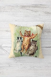 Pelangi Salıncaktaki Kediler Çift Tarafı Baskılı Gizli Fermuarlı Yastık Kılıfı Kırlent Koltuk Yastık Kılıfı, Krem-Yeşil 45 X 45, 2469110845451 ürün görseli 1