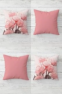 Pelangi Pembe Gül Buketi Gizli Fermuarlı Kırlent Kılıfı Koltuk Yastık Kılıfı Takım(4Adet), Pembe 45 X 45 ürün görseli 1