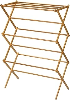 Household Essentials Bambu Katlanır Elbise Kurutma Rafı, Lüks Çamaşır Rafı, 11 Dübelli, Çevre Dostu, Sağlam Çerçeve, Düz Kurutma Rafı ürün görseli 1