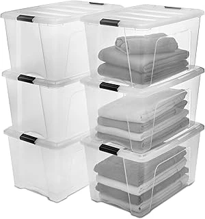 Iris Ohyama, Saklama Kutuları, Saklama Kutusu, Çoklu Fonction, 6'Lı Set Plastik Kutular, 45 L, Kapak, Ergonomik Sap, Ofis, Ev - Ddntb-45 - Şeffaf ürün görseli 1