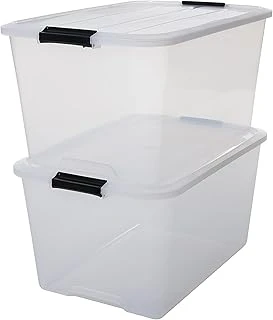 Iris Ohyama Kapaklı Plastik Saklama Kutuları, 45L, 2'Li Set, Şeffaf ürün görseli 1