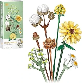 Fun4Kid Mini Bloklar Çiçek Buketi Yapı Setleri, Yapay Çiçekler, Yapı Taşları, Dekorasyon, Ev, 646 Adet, Yetişkinler Için Botanik Koleksiyonu (Pamuk/Çam Kozalakları/Gerbera/Craspedia) ürün görseli 1