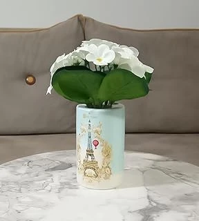 Vazo Dahil, Vazoda Çiçek, Beyaz Yapay Çiçek, Dekoratif Romantik Yeşil Model 7X7X16Cm ürün görseli 1