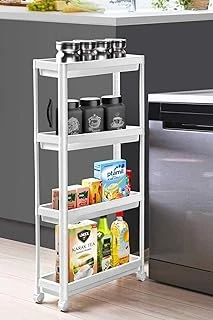 Slim 4 Katlı Tekerlekli Raf Ünitesi - Dar Alanlar Için Mutfak Banyo Organizer - Baharatlık Havluluk Düzenleyici - Beyaz - Plastik Depolama Rafı ürün görseli 1