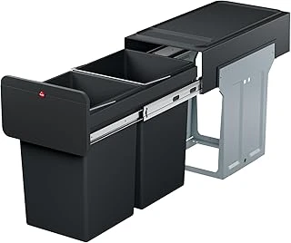 Hailo Ecoline L Gömme Ayırma Sistemi | 2 X 14 L | 28 L | Duo Ayırıcı Teleskopik Raylar Üzerinde Tam Çekmeli | Çıkarılabilir Kapak, Raflı | Çelik Sac | Almanya'Da Üretilmiştir | Siyah ürün görseli 1