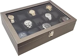 Chavin 15 Li Diamond Gri Deri Ahşap Camlı Saat Kutusu St15-59 ürün görseli 1
