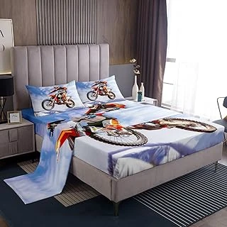 Feelyou Motocross Rider Nevresim Takımı, Ekstrem Sporlar, Yatak Çarşafları, Çocuklar, Erkek Kız Çocukları, Motosiklet Yatakları, Lastikli Çarşaf, Kir Bisiklet Dekoru, 1 Düz Çarşaf+1 Lastikli Çarşa ürün görseli 1