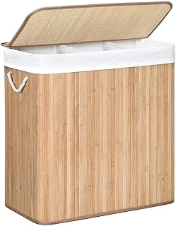 Songmics Çamaşır Sepeti, Çamaşır Toplayıcı, Bambudan Yapılmış, Kulplu Çamaşır Sandığı, 3 Bölme, Klipsli Kapak, 150 L, Katlanabilir, Çamaşır Odası, Yatak Odası, Banyo, Doğal Renk Lcb091N01 ürün görseli 1