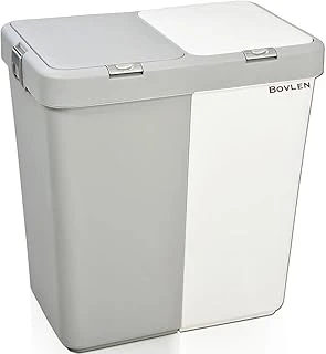 80 Litre Dokunmatik Çamaşır Sepeti - İki Bölmeli Dekoratif Çamaşır Sepeti - Gri Beyaz - 55X35X58.5 Cm ürün görseli 1