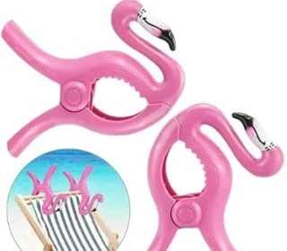 Pembe Flamingo Plaj Havlusu Mandalı, 2'Li Set, Güçlü Tutuşlu, Taşınabilir Klips ürün görseli 1