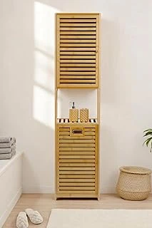 Digithome Bambu Kirli Sepetli 1 Raflı Kapaklı Banyo Dolabı Banyo Düzenleyici Çamaşır Sepeti Organizer Db-0010 ürün görseli 1