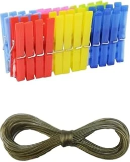 Smaerizi Plastik Çamaşır Mandalı 24 Adet+10Mt Çelik Çamaşır Ipi Teli-2 Li Set ürün görseli 1