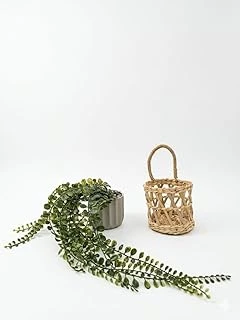 Dekoratif Yapay Sarkan Bitki Seti, Gri Çizgili Saksıda Yapay Sarmaşık Hasır Rattan Sepet Kombini, Boho Tarzı ürün görseli 1