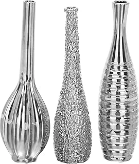 Deco 79 Değişen Desenli Seramik Tomurcuk Vazosu, 3'Lü Set 3 "W, 12" H, Gümüş ürün görseli 1