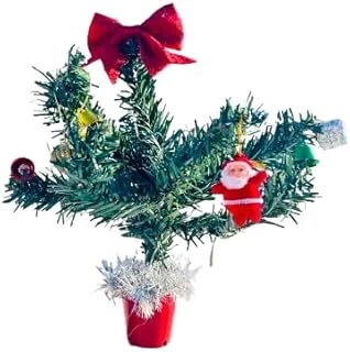 Mini Yılbaşı Ağacı, Led Işıklı, Kırmızı Saksılı, Yeşil Kırmızı, 25 Cm, Plastik Yapay Çam, Noel Baba Süslemeli, Masa Üstü Dekoratif ürün görseli 1