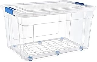 Mallart® Tekerlekli Saklama Kutusu, 90L Hacim, 69,5X47,5X40,5 Cm, Şeffaf Plastik, Kilitli Kapaklı ürün görseli 1
