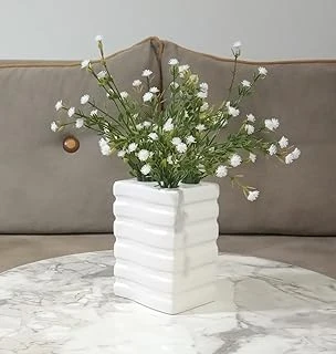 Vazo Dahi̇l,Vazo Dahi̇l,Vazoda Çi̇çek,Beyaz Yapay Çi̇çek,Vazo Dekorati̇f Kare Çi̇zgi̇li̇ 8X6X16Cm ürün görseli 1