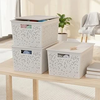 Deconox Seul Çok Amaçlı Kapaklı Saklama Kutusu - Şık Dekoratif Dolap İçi Organizer Düzenleyici (4 L / 12 L / 20 L Boy Seçenekli) 3 Renk (Beyaz, 20 Li̇tre) ürün görseli 1