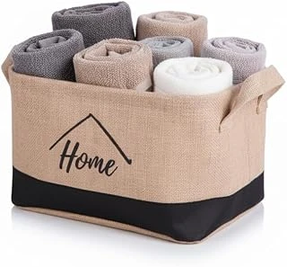 Deconox Dikdörtgen Jüt Düzenleyici Sepet (24X17X14 Cm) – Renk Katlanabilir Kumaş Kulplu Organizer | Ev, Mutfak, Banyo, Çocuk Odası Ofis İçin Çok Amaçlı Saklama Kutusu 2 Model (Krem-Si̇yah) ürün görseli 1