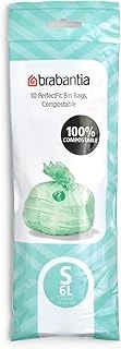 Brabantia 419683 Perfectfit 6L (S) - Rulo Başına 10 Adet Torbası, Mısır Nişastası, Beyaz, 16 X 16 X 11 Cm ürün görseli 1