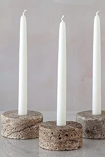 Doğal Traverten Mermer Şamdan Mumluk 3Lü Set Silver Dark ürün görseli 1