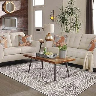 Latte Dizayn Adoni Desenli Kadife Pamuk Tabanlı Yıkanabilen Kaydırmaz Antibakteriyel Salon Halısı (60X240) ürün görseli 1