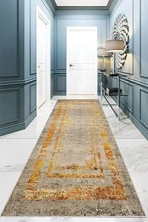 Pelangi Eskitme Model Sarı Çerçeveli Dijital Baskı Yıkanabilir Kaymaz Taban Salon Halı Yolluk, Bej 80 X 150, 9555688801507 ürün görseli 1