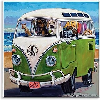 Stupell Industries Köpekler Sürüş Minibüs Yaz Plaj Gezisi, Cr Townsend Duvar Plakası, 12 X 12, Çok Renkli ürün görseli 1