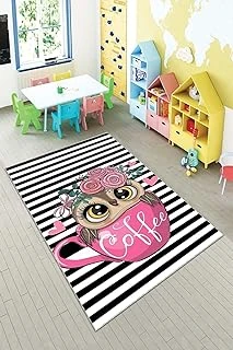 Pelangi Baykuş Fincan Coffee Desenli Dijital Baskılı Yıkanabilir Kaymaz Taban Çocuk Halısı, Siyah-Beyaz-Pembe 120 X 200 ürün görseli 1