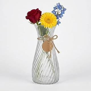 Şeffaf Cam Vazo, Spiral Desenli, Jüt İpli Etiketli, 27X10 Cm, Çiçeklik Masa Dekorasyonu ürün görseli 1