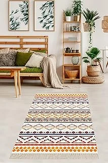 Pelangi Kilim Desenli Dijital Baskı Yıkanabilir Kaymaz Taban Etnik Desen Salon Halısı, Pembe-Lila 80 X 50 ürün görseli 1