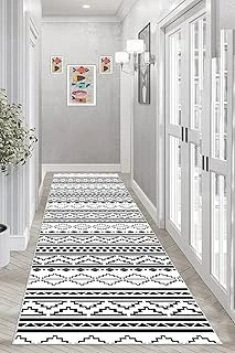 Pelangi Geometrik Çizgi Desenli Dijital Baskı Yıkanabilir Kaymaz Taban Etnik Kilim Desen Salon Halı, Siyah-Beyaz-Gri 80 X 250, 9554146802507 ürün görseli 1