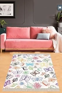 Pelangi Desen Şeklinde Dijital Baskı Yıkanabilir Kaymaz Taban Tutmaz Salon Halı Yolluk, Krem-Renkli 100 X 200 ürün görseli 1