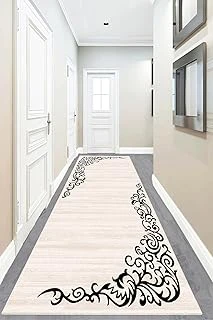 Pelangi Osmanlı Motifler Desenli Dijital Baskı Yıkanabilir Kaymaz Taban Salon Halı Yolluk, Siyah-Krem 80 X 200, 9555161802007 ürün görseli 1
