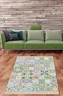 Pelangi Çini Karo Desenli Halı Dijital Baskı Yıkanabilir Kaymaz Taban Tutmaz Salon Halısı, Yeşil-Mavi 100 X 150 ürün görseli 1