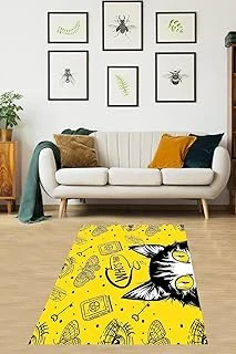 Pelangi Desenli Dijital Baskı Yıkanabilir Kaymaz Taban Salon Halısı Yolluk Sarı, Sarı 100 X 150 ürün görseli 1