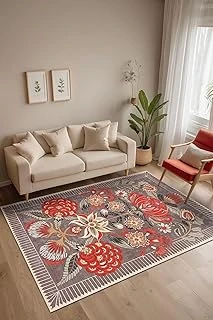 Rano Çiçekli Şönil Kaymaz Doğal Pamuk Tabanlı Yıkanabilir Antibakteriyel Çevre Dostu Salon Halısı 200X300 ürün görseli 1