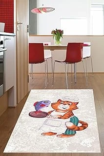 Pelangi Aşçı Balık Desenli Dijital Baskılı Kaymaz Taban Yıkanabilir Tutmaz Mutfak Halısı, Bej 40 X 40 ürün görseli 1