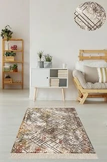 Pelangi Geometrik Desenli Dijital Baskı Yıkanabilir Kaymaz Taban Salon Halısı Yolluk, Koyu Bej 160 X 240 ürün görseli 1
