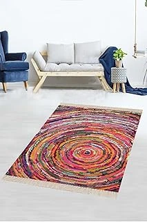 Pelangi Rengarenk Geometrik Girdap Desenli Dijital Baskı Yıkanabilir Kaymaz Taban Salon Halı, Fuşya 60 X 120 ürün görseli 1