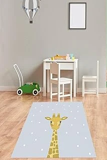 Pelangi Zürafa Desenli Benekli Gri Renkli Dijital Baskı Yıkanabilir Kaymaz Taban Genç Kız Çocuk Odası Halısı, Gri-Kahve 40 X 40 ürün görseli 1