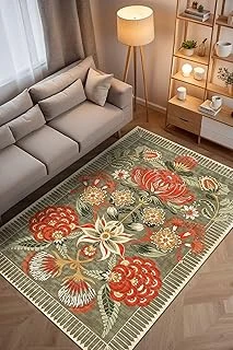 Serem Çiçekli Şönil Kaymaz Doğal Pamuk Tabanlı Yıkanabilir Antibakteriyel Çevre Dostu Salon Halısı 120X180 ürün görseli 1
