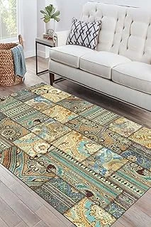 Latte Dizayn Node Patchwork Desenli Şönil Pamuk Tabanlı Yıkanabilir Kaymaz Antibakteriyel Salon Halısı 80X300 ürün görseli 1