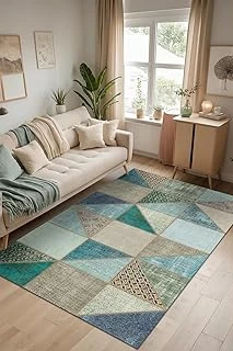 Latte Dizayn Lavi Patchwork Desenli Şönil Pamuk Tabanlı Yıkanabilir Kaymaz Antibakteriyel Salon Halısı 100X300 ürün görseli 1